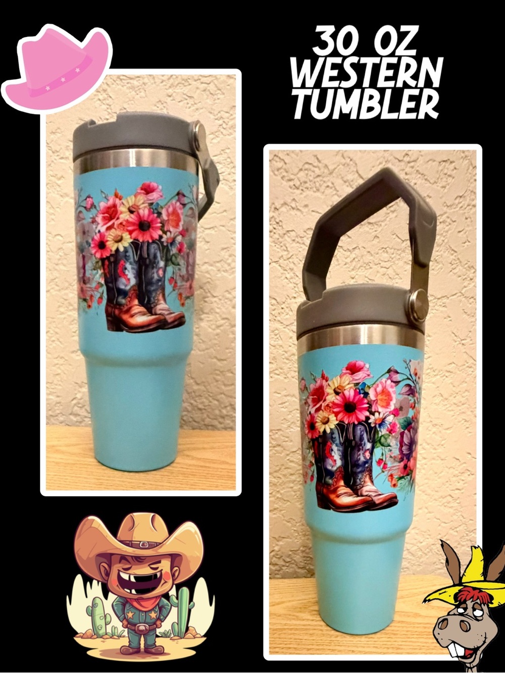 30 oz Western Floral Cowboy Boots Tumbler - Multicolor